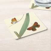 葉カラフルを舞うのまわりに蝶 スクエアペーパーコースター (アングル)