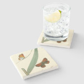 葉カラフルを舞うのまわりに蝶 ストーンコースター (横)