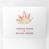 葉カラフルプリントブルゴーニュ赤秋の結婚式 三つ折り招待状 (内部最初)