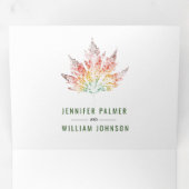 葉カラフルプリントモスグリーン秋の結婚式 三つ折り招待状 (内部最初)