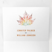 葉カラフルプリント焦げオレンジ秋の結婚式 三つ折り招待状 (内部最初)