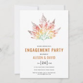 葉カラフルプリント燃えオレンジの従事パーティー 招待状 (正面)