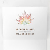 葉カラフルプリント茶色秋の結婚式 三つ折り招待状 (内部最初)