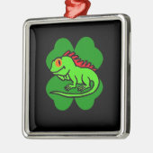 葉クローバー付き緑のイグアナ メタルオーナメント (左)