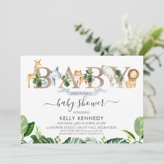 葉サファリアニマルワードベビーシャワー招待状 招待状 (スタンド正面)