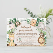 葉サファリアーチパーティー動物1st誕生日 招待状 (スタンド正面)