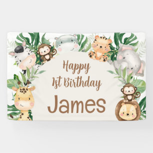 葉サファリ動物のアーチ1歳の誕生日 横断幕