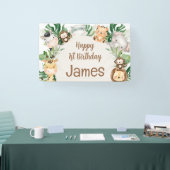 葉サファリ動物のアーチ1歳の誕生日 横断幕 (トレードショー)