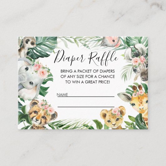 葉サファリ赤ちゃんシャワーおむつラッフルインサート 名刺 (正面)