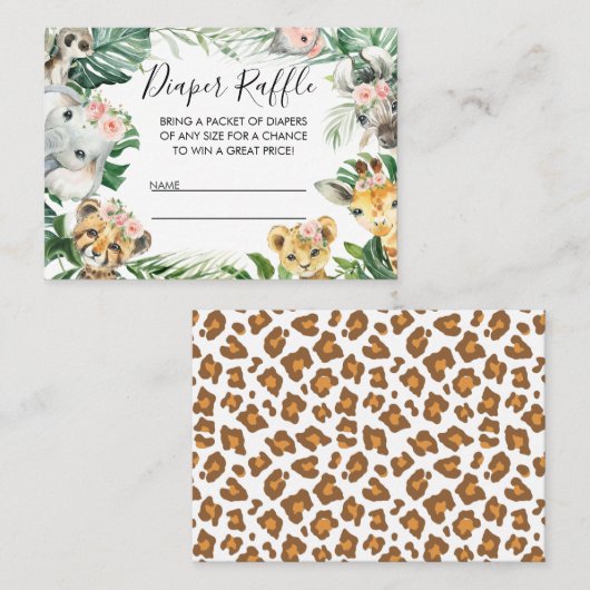 葉サファリ赤ちゃんシャワーおむつラッフルインサート 名刺 (正面/裏面)