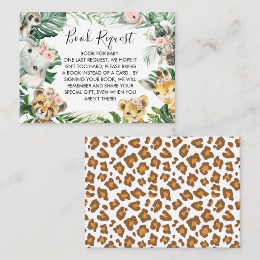 葉サファリ赤ちゃんシャワーブックリクエストの挿入 名刺 (正面/裏面)