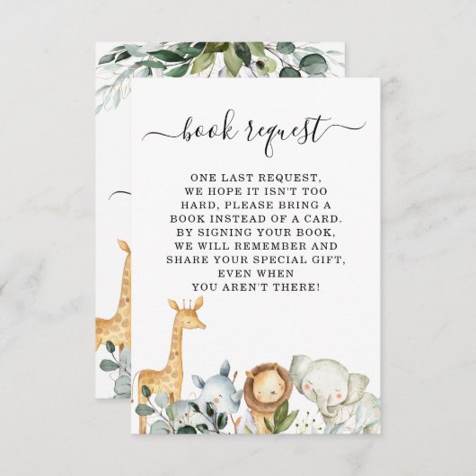 葉サファリ赤ちゃんシャワーブックリクエストの挿入 招待状 (正面/裏面)