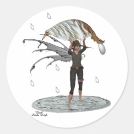 葉シール付き男の子の雨の妖精 ラウンドシール