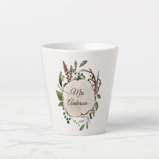 葉チョーク素朴ウッド カフェラテマグ (正面)