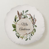 葉チョーク素朴ウッド ラウンドクッション (裏面)