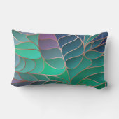 葉ティール（緑がかった色）、アクア、パープルニューアールヌーボー ランバークッション (裏面)