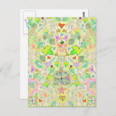 葉ハート，花，ラッキークローバー葉書 ポストカード (正面/裏面)