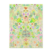 葉ハート，花，ラッキークローバー葉書