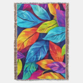 葉パターカラフルンのアートワーク スローブランケット (正面縦)