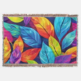 葉パターカラフルンのアートワーク スローブランケット