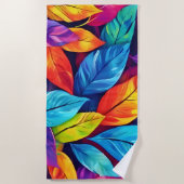 葉パターカラフルンのアートワーク ビーチタオル (正面)