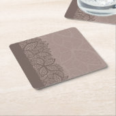 葉パターンボーダーおよび背景 スクエアペーパーコースター (アングル)