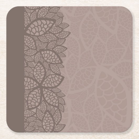 葉パターンボーダーおよび背景 スクエアペーパーコースター (正面)