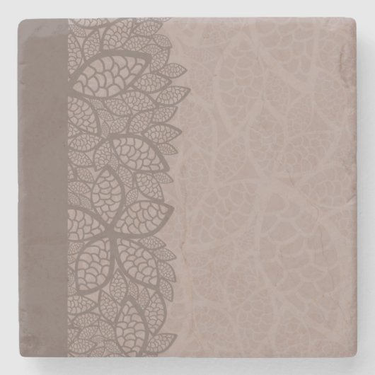 葉パターンボーダーおよび背景 ストーンコースター (正面)