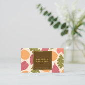 葉パターン金ゴールド枠 |茶色の自然色 名刺 (スタンド正面)