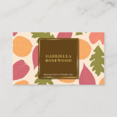 葉パターン金ゴールド枠 |茶色の自然色 名刺 (正面)