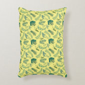 葉パターン10.bwイエローBGフリースブランケット アクセントクッション (正面(垂直))