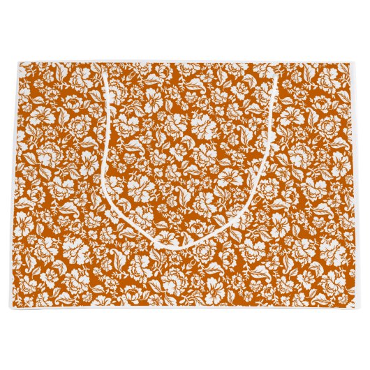 葉パターン14b.ブラックDOrange BG ラージペーパーバッグ (正面)