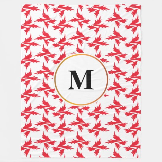 葉パターン（の模様が）ある フリースブランケット (正面)