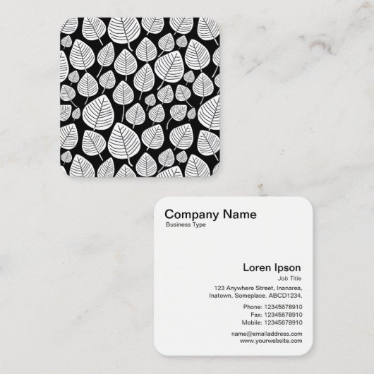 葉パターン – 白と黒 スクエア名刺 (正面/裏面)