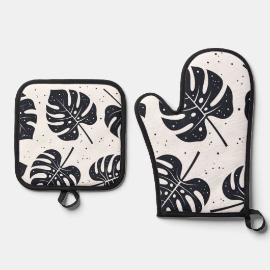 葉パターン 鍋つかみ&鍋敷きセット (正面)