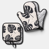 葉パターン 鍋つかみ&鍋敷きセット (正面/裏面)