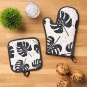 葉パターン 鍋つかみ&鍋敷きセット (トップダウン)