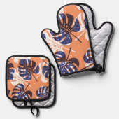 葉パターン 鍋つかみ&鍋敷きセット (正面/裏面)