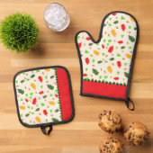 葉パターン 鍋つかみ&鍋敷きセット (トップダウン)