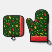 葉パターン 鍋つかみ&鍋敷きセット (正面)