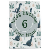 葉パーソナライズされた葉と卵を持つ青い恐竜 ミディアムペーパーバッグ (正面)