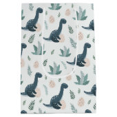 葉パーソナライズされた葉と卵を持つ青い恐竜 ミディアムペーパーバッグ (裏面)