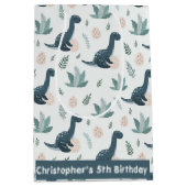 葉パーソナライズされた葉と卵を持つ青い恐竜 ミディアムペーパーバッグ (正面)