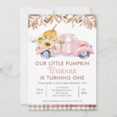 葉ピンクトラックリトルカボチャ1st誕生日 招待状 (正面)
