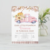 葉ピンクトラックリトルカボチャ1st誕生日 招待状 (スタンド正面)