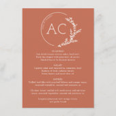 葉フレームミニマル銅赤ウェディングレセプション メニュー (正面)