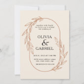 葉フレームモダンアイボリーの単結婚なる 招待状 (正面)