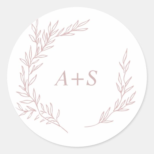 葉ミニマル板 |ほこりっぽいバラモノグラム封筒用シール ラウンドシール (正面)