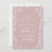 葉ミニマル板 |ほこりっぽいバラ結婚式招待状 招待状 (正面)