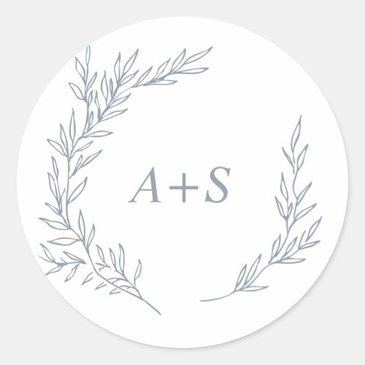 葉ミニマル板 |ほこりっぽいブルーモノグラム封筒用シール ラウンドシール (正面)